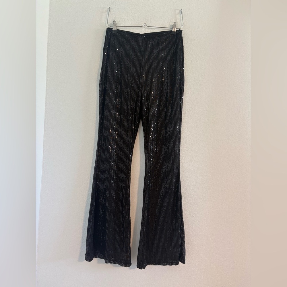 Black Sequin Flare Pants - Picture 4 of 10